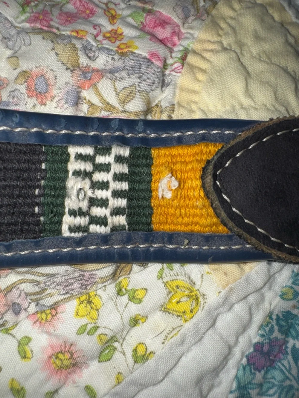 VTG Colorful Guatemalan Hand Woven & Leather Boho Belt 40-43”
